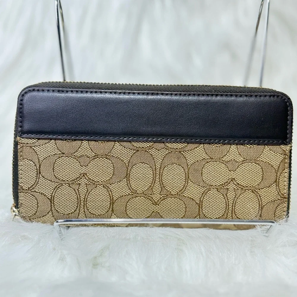 Coach Black and Tan Signature Wallet